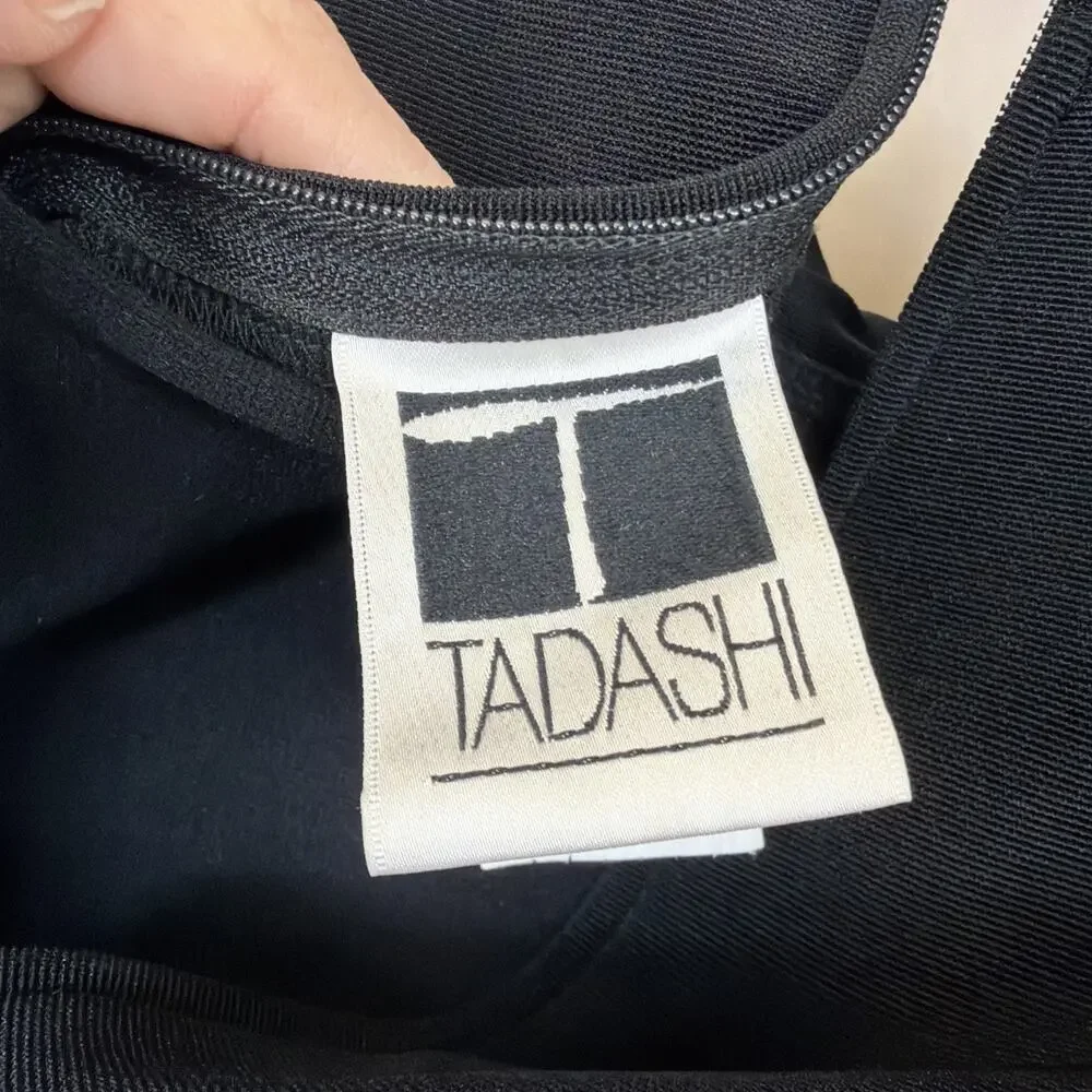 NWT Vintage Tadashi Shoji Black Mixed Material Maxi Gown Size 12 Made in USA - Picture 11 of 11